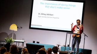 Abhay Adhikari during his Keynote