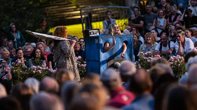 Scene from a play in a public space