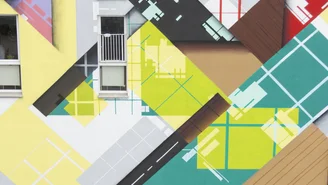 ein geometrisches großes Grafitti auf einer Hauswand