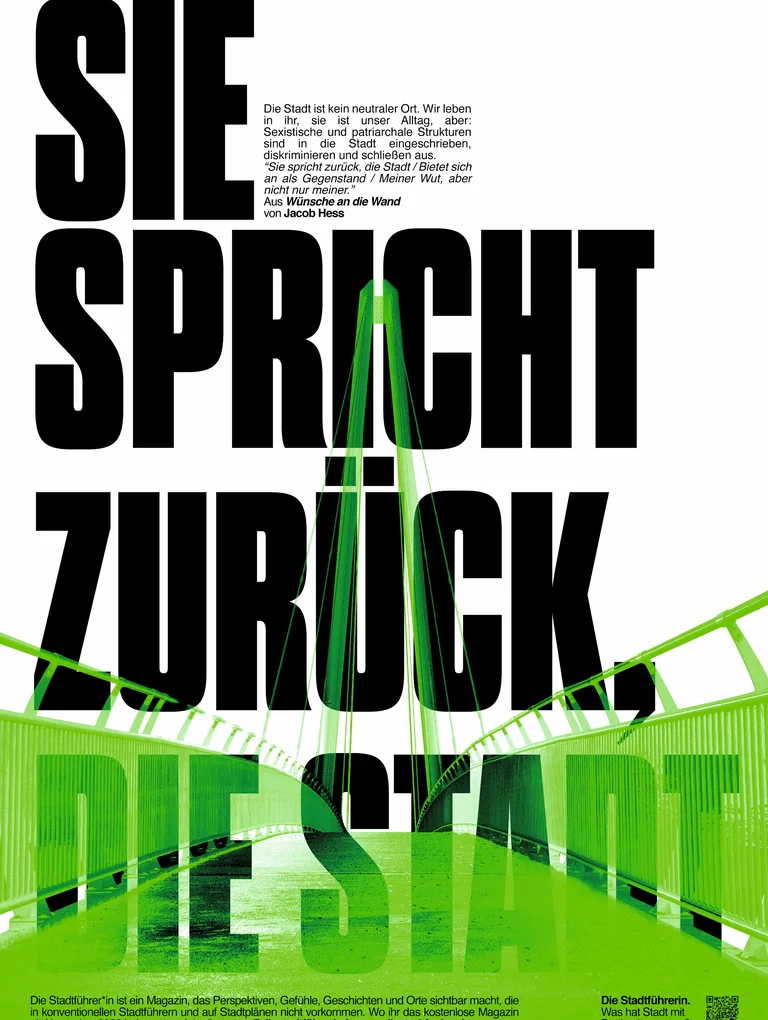 Poster with the inscription: She speaks back, the city